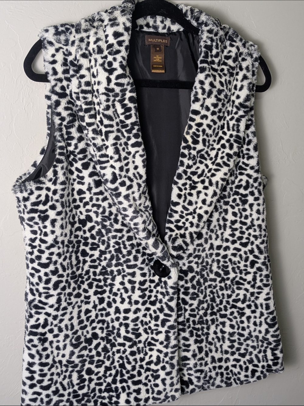 Multiples Blk/White Faux Fur Leopard Vest Whimsygoth Mob Wife S:M Edgy